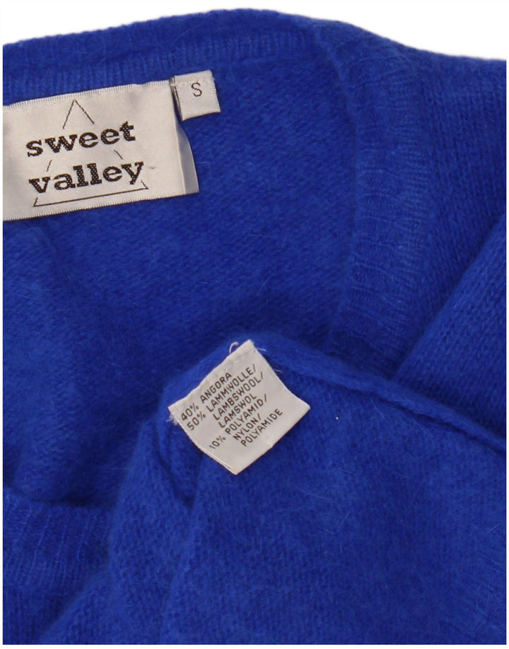 Maglione cardigan corto da donna VINTAGE UK 10 piccolo lana blu