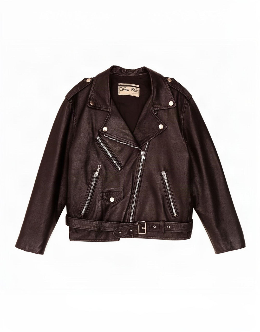 Giacca da motociclista in pelle vintage da donna UK 12 media nera