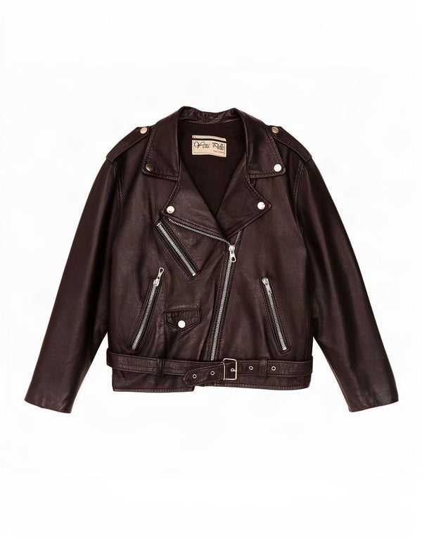 Giacca da motociclista in pelle vintage da donna UK 12 media nera
