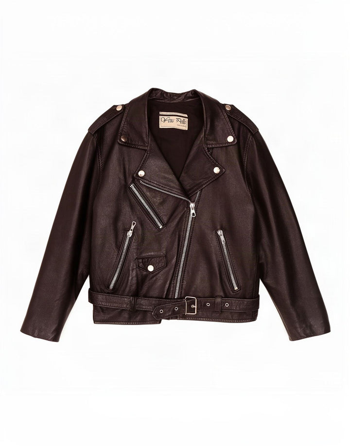 Giacca da motociclista in pelle vintage da donna UK 12 media nera