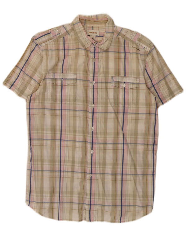 Diesel Camicia a maniche corte da uomo in cotone a quadri beige grande