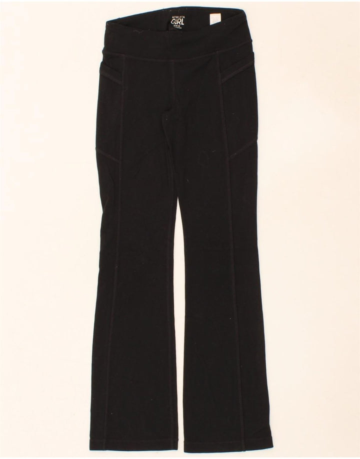 ATHLETA Girls Flare Tracksuit Trousers 8-9 Years Medium Black Polyester Vintage Athleta and Second-Hand Athleta from Messina Hembry 