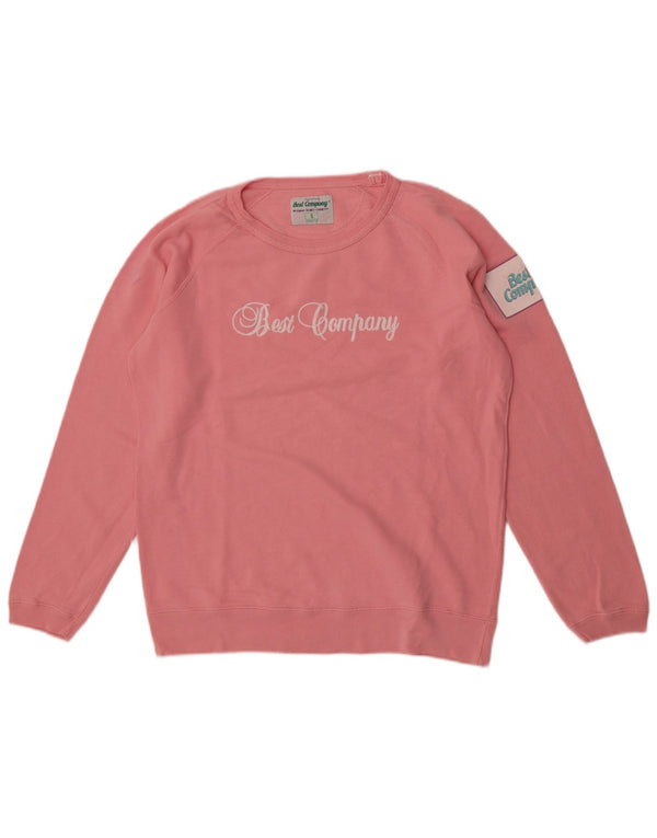Felpa oversize con grafica da donna Best Company, maglione UK 10 piccolo rosa