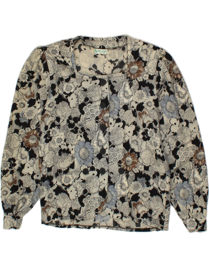 VINTAGE Womens Shirt Blouse UK 14 Medium Grey Floral Vintage Vintage and Second-Hand Vintage from Messina Hembry 