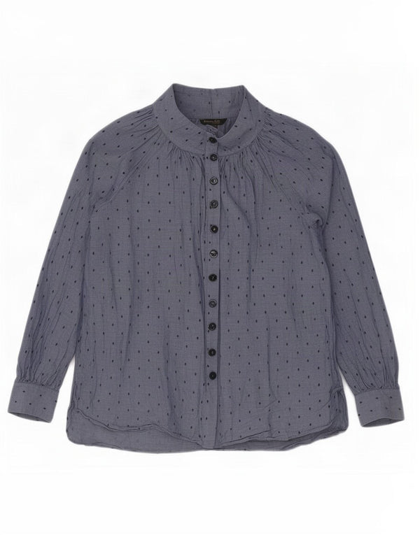 Massimo Dutti Womens Shirt Blouse EU 40 Medium Blue Geometric Cotton