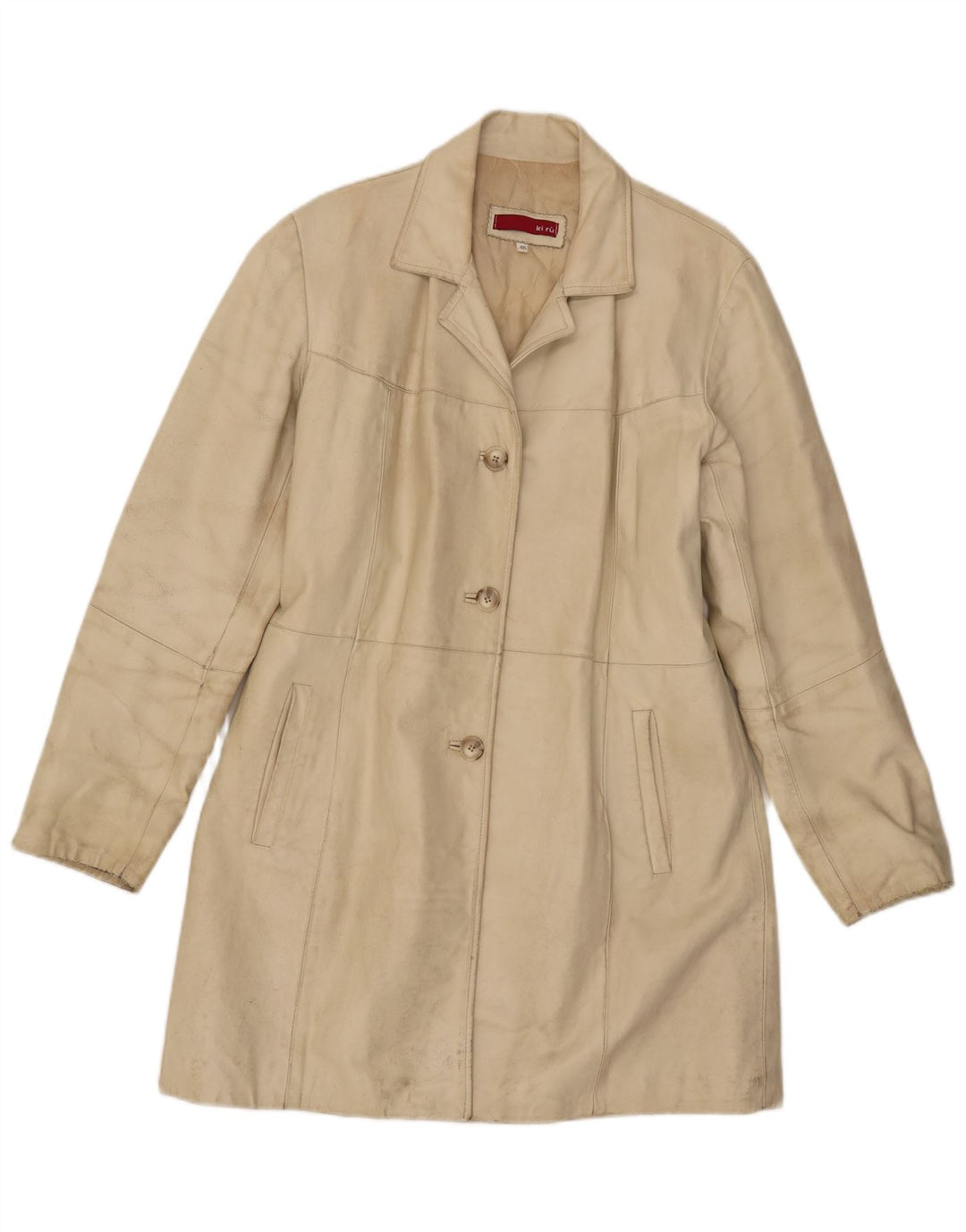 Cappotto in pelle vintage da donna IT 46 grande beige