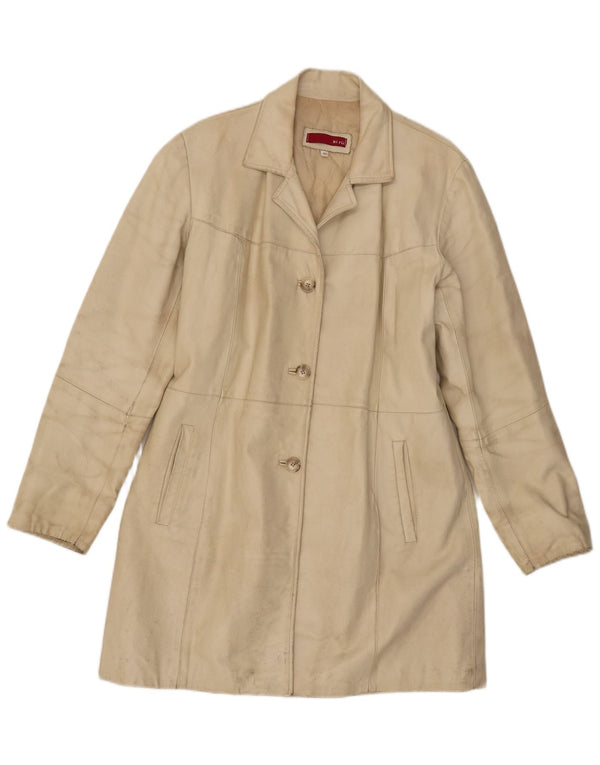 Cappotto in pelle vintage da donna IT 46 grande beige