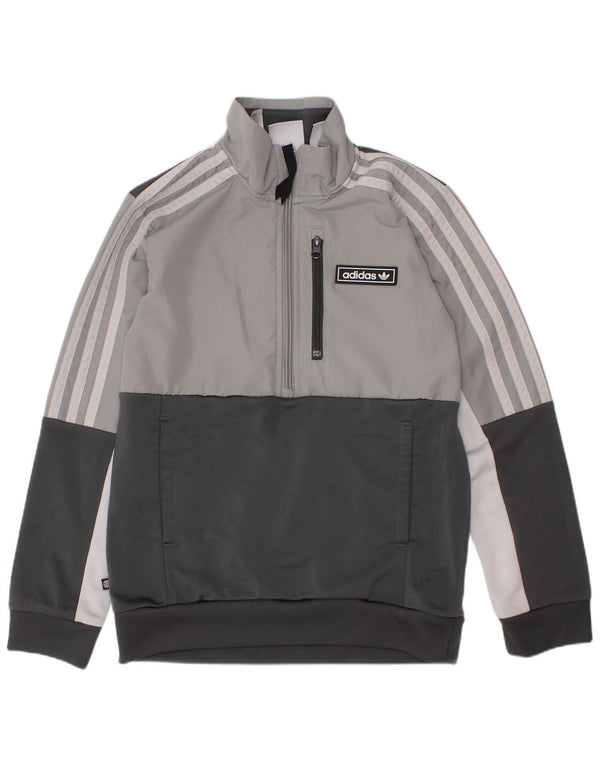 Felpa ADIDAS per ragazzi con zip e collo, 7-8 anni, colore grigio block