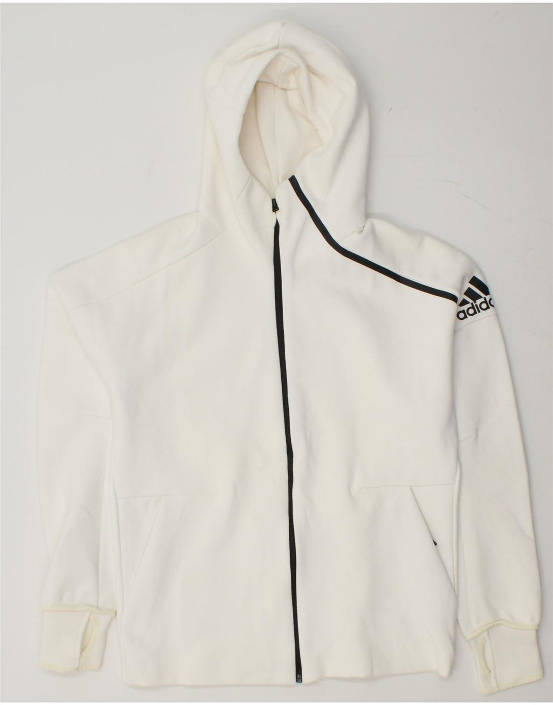 Maglione con cappuccio e zip grafica da uomo ADIDAS in cotone bianco medio