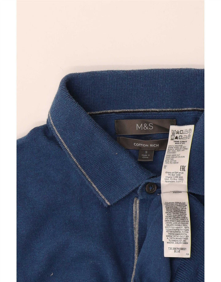 Maglione maglione collo alto da uomo Marks & Spencer piccolo cotone blu