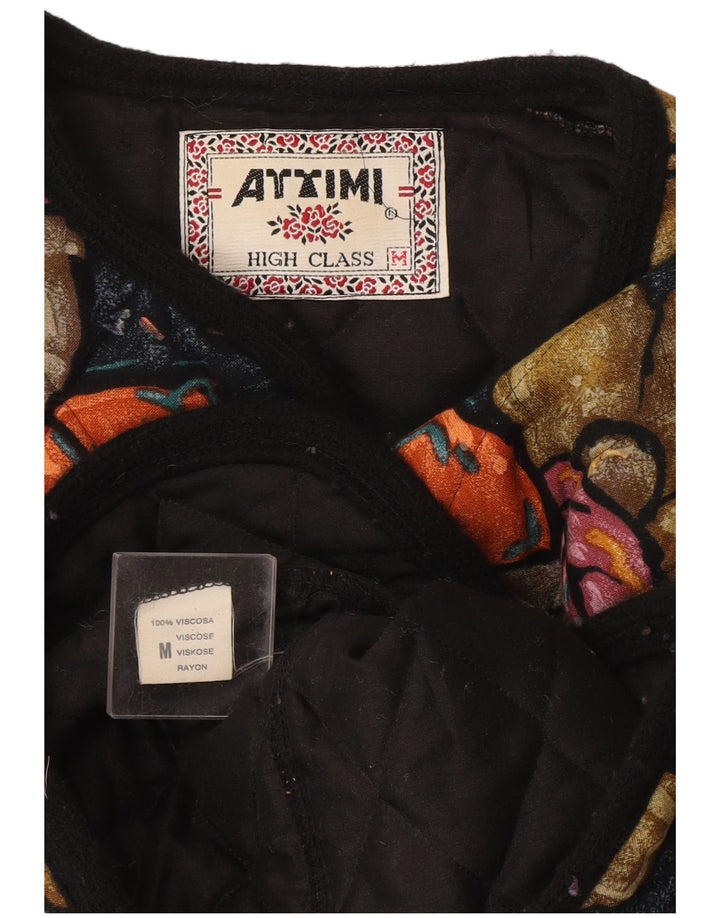 Giacca trapuntata da donna vintage UK 14 Viscosa floreale multicolore media