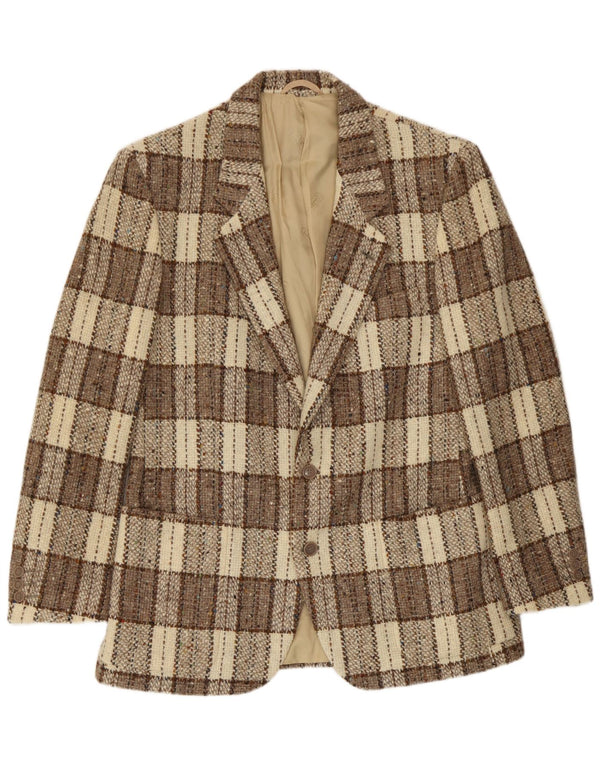 Giacca blazer da uomo a 2 bottoni Cacharel IT 52 XL Lana a quadri beige