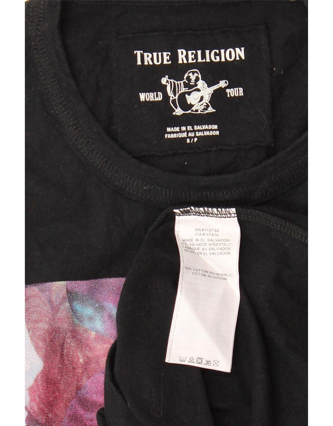 TRUE RELIGION T-shirt grafica da uomo Top piccolo cotone floreale nero