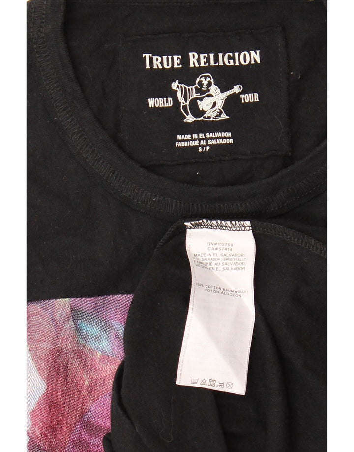 TRUE RELIGION T-shirt grafica da uomo Top piccolo cotone floreale nero