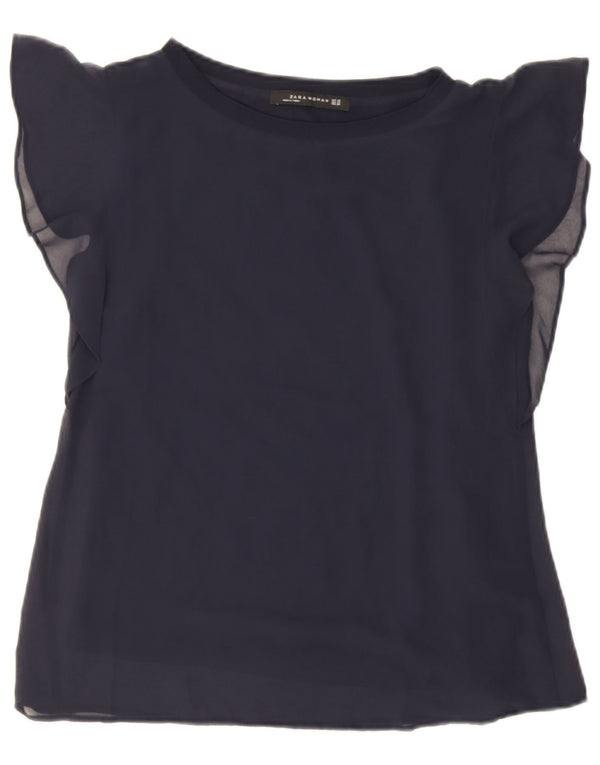 Top Zara da donna oversize in camicetta UK 6 XS in viscosa blu navy