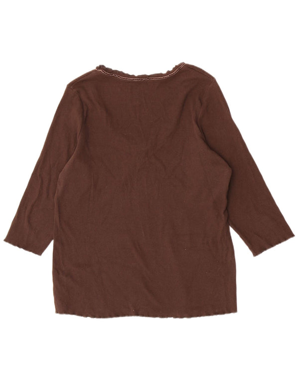 Marks & Spencer Top da donna manica 3/4 UK 16 grande cotone marrone