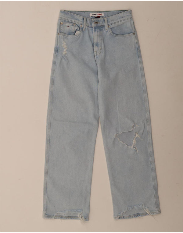 Jeans da donna Tommy Hilfiger a gamba larga effetto consumato W25 L30 cotone blu