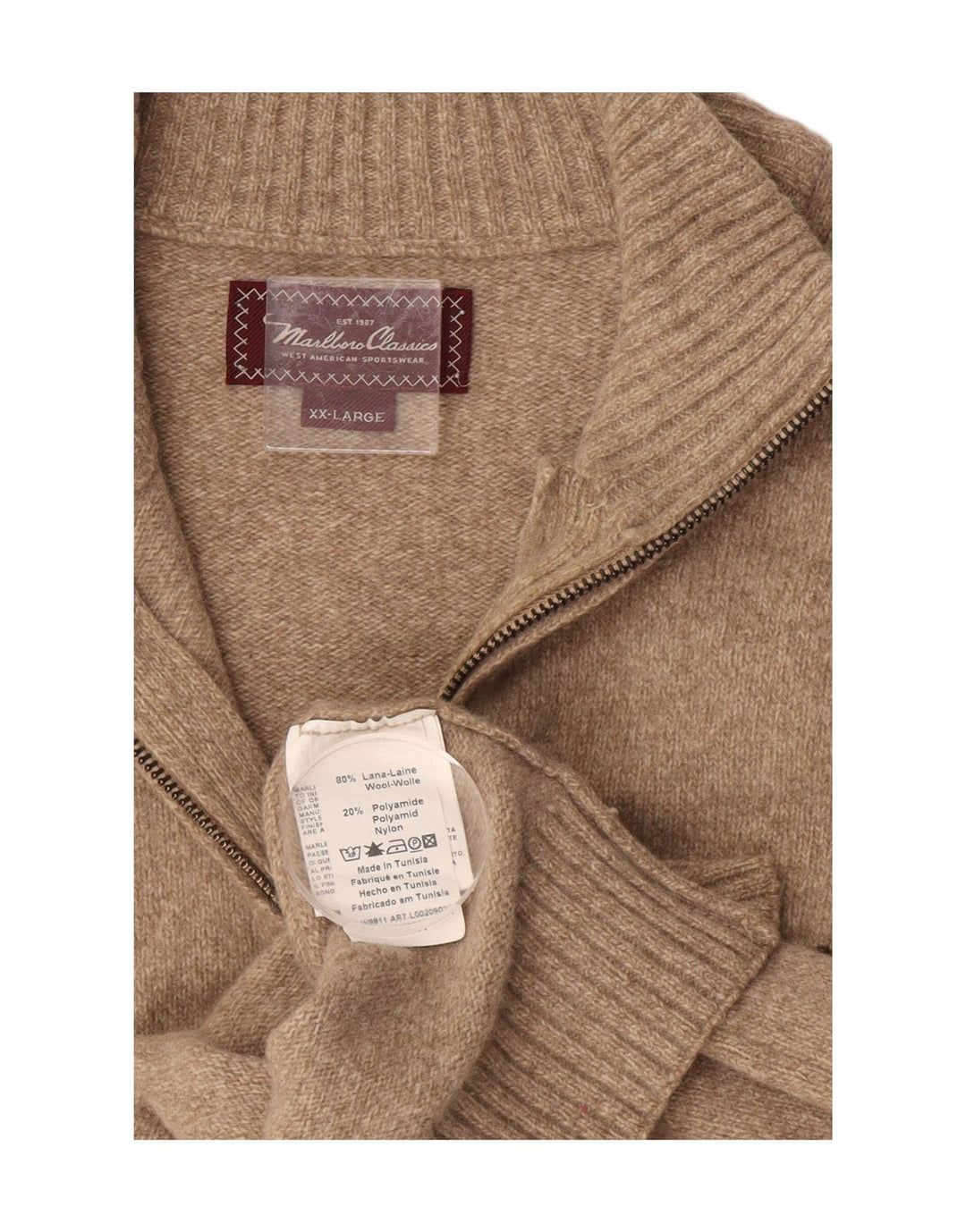 Marlboro Classics Maglione da uomo con zip e collo 2XL Lana beige