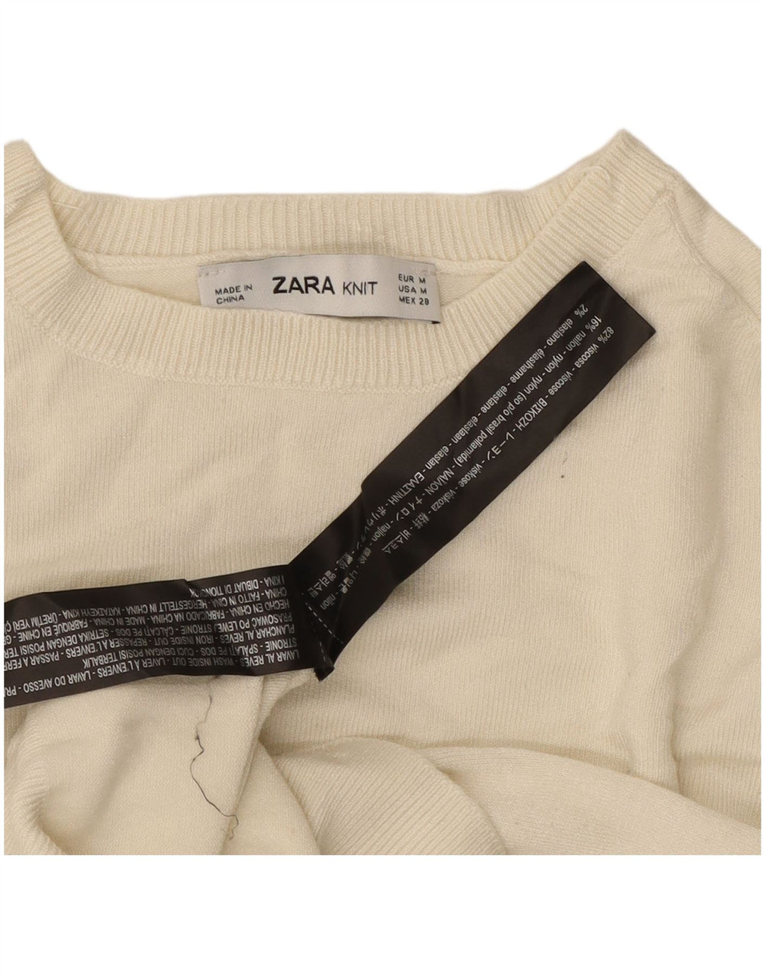 ZARA Maglione da Donna con Scollo a Barca UK 12 Viscosa Bianco Sporco Medio