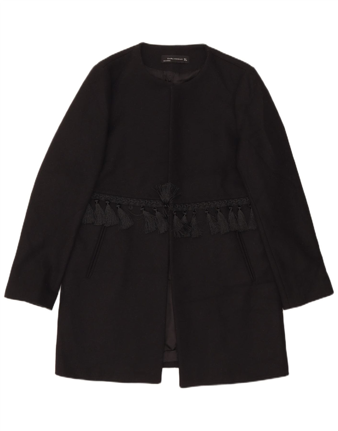 Soprabito aperto da donna Zara UK 16 grande lana nera