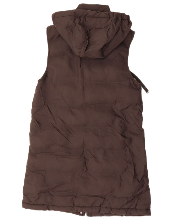 Gilet imbottito lungo con cappuccio oversize da donna ZARA UK 6 XS poliestere marrone