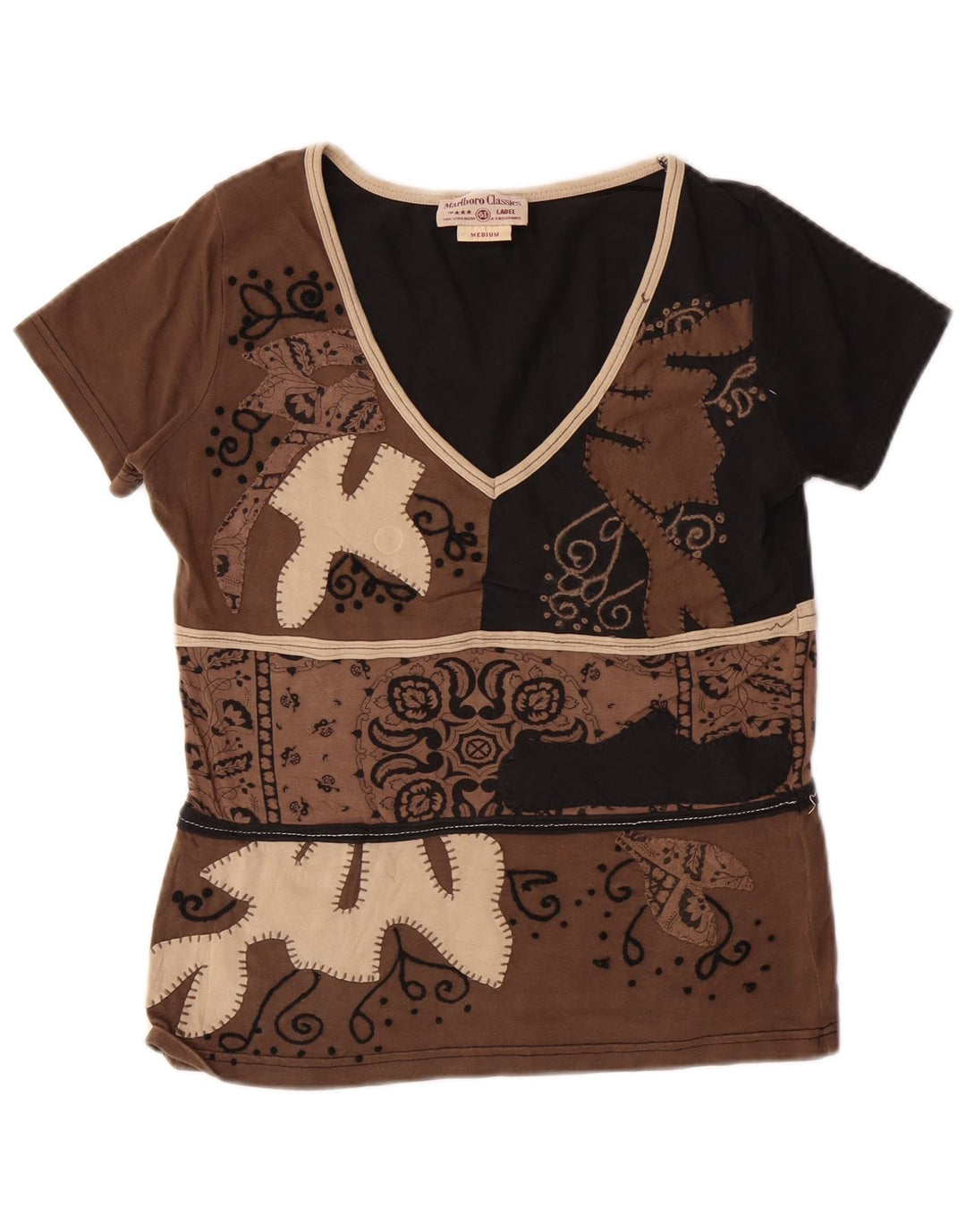 MARLBORO CLASSICS T-shirt da donna Top UK 12 Cotone Paisley marrone medio