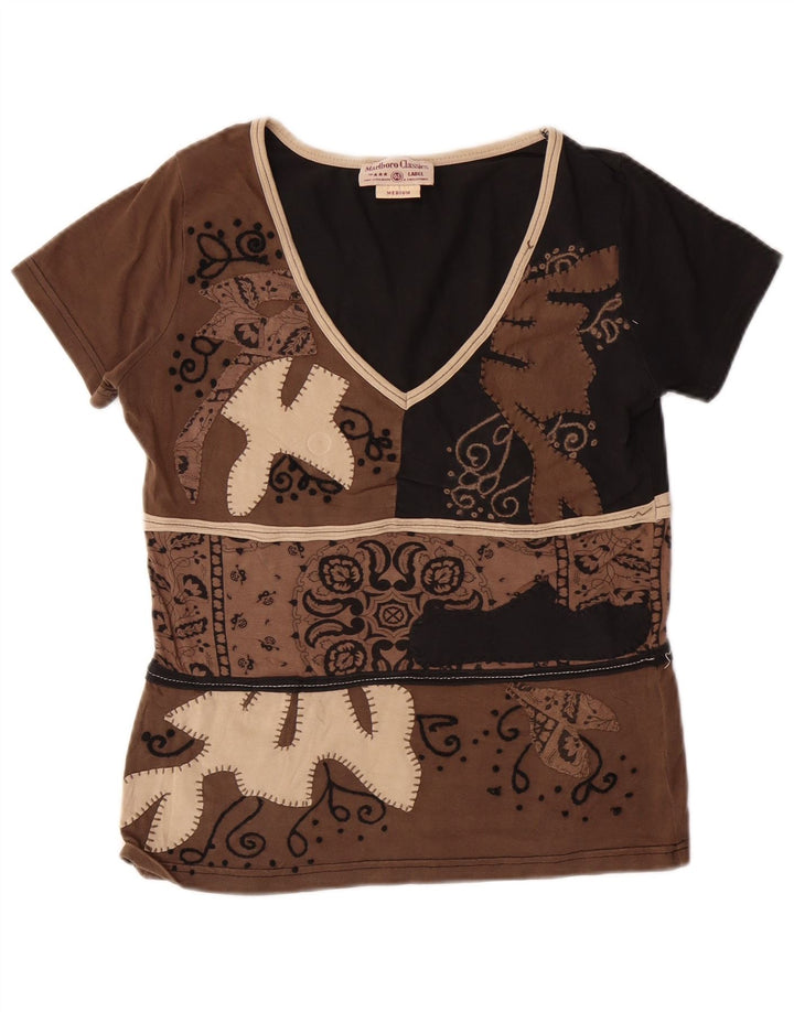 MARLBORO CLASSICS T-shirt da donna Top UK 12 Cotone Paisley marrone medio