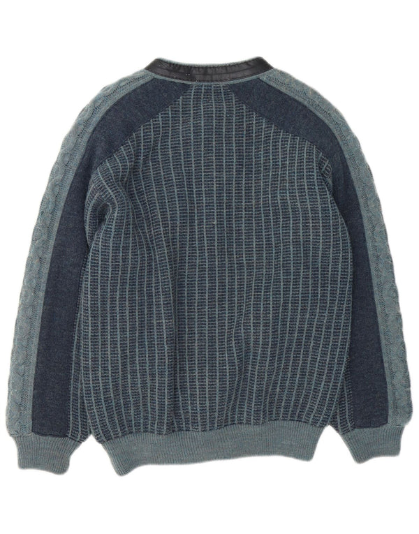 Giubbotto bomber lavorato a maglia vintage da uomo IT 48 Acrilico a strisce blu navy medio