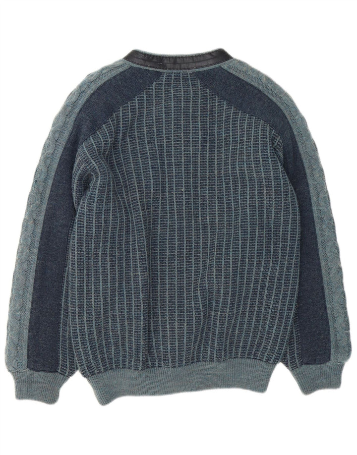Giubbotto bomber lavorato a maglia vintage da uomo IT 48 Acrilico a strisce blu navy medio