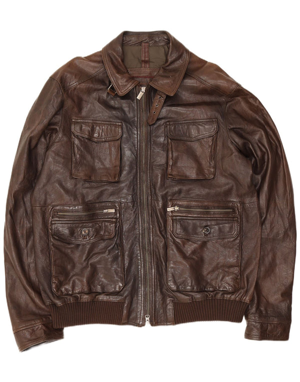 Giacca utilitaria in pelle da uomo Massimo Dutti UK 44 2XL Marrone