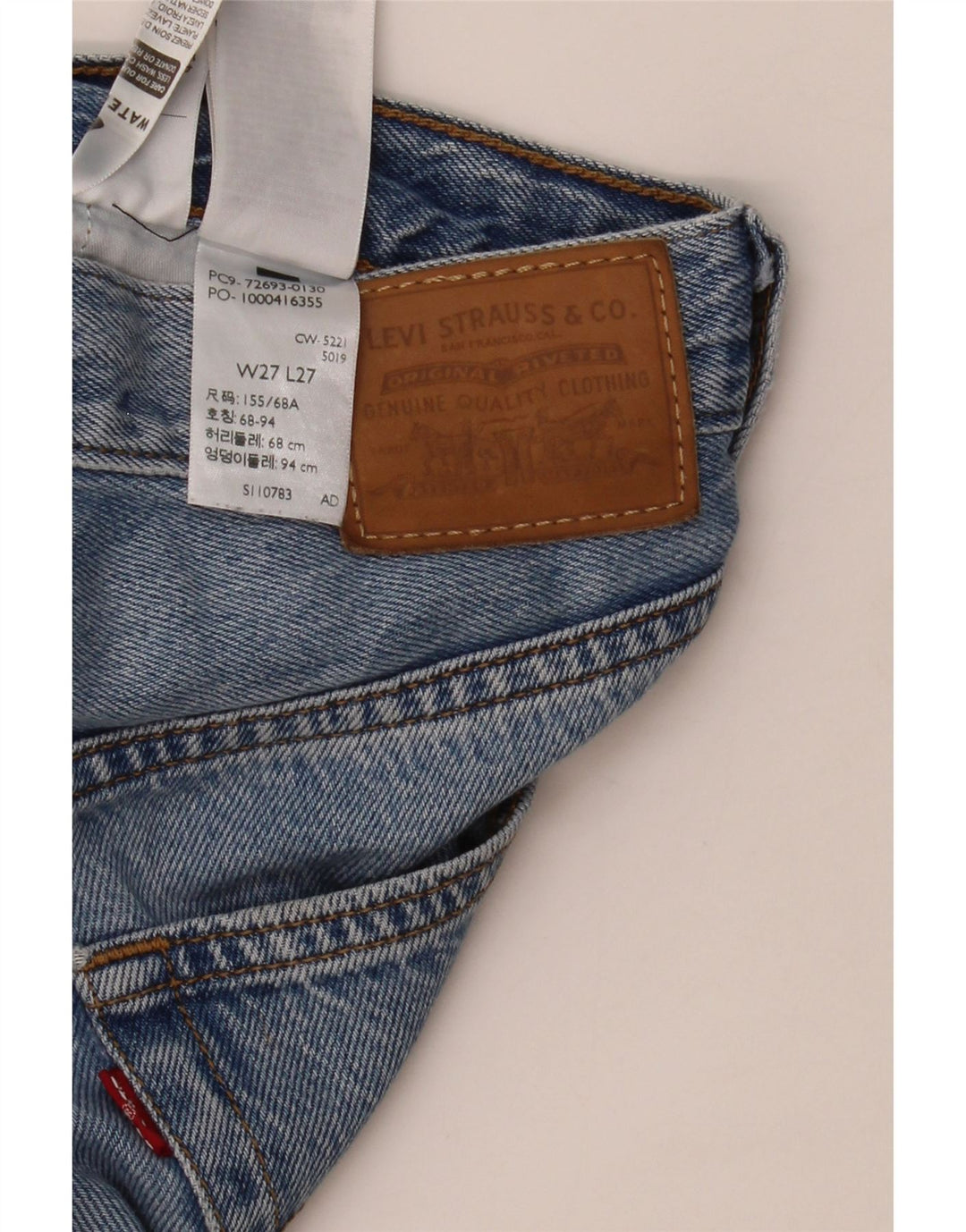 Jeans dritti a gabbia toracica da donna LEVI'S W27 L27 cotone blu