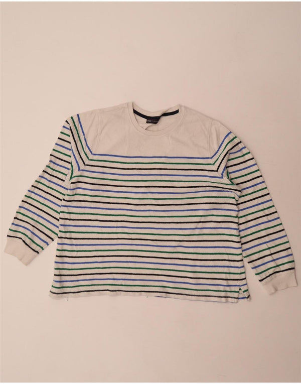 Top manica lunga da donna Marks & Spencer UK 18 XL cotone a righe bianche