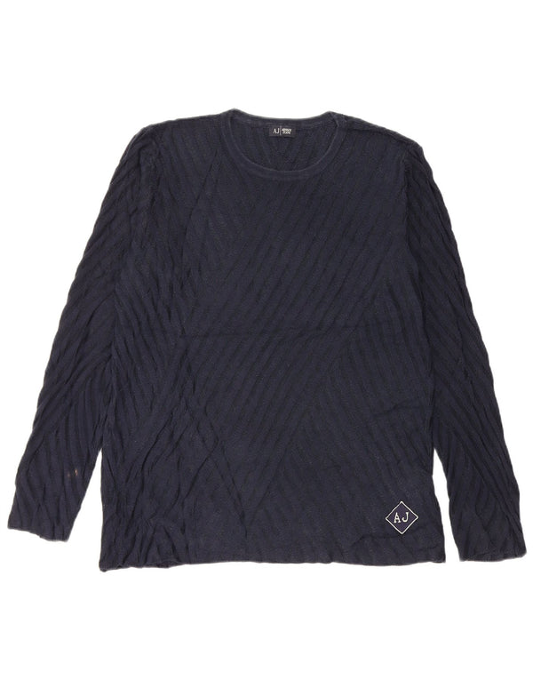 Armani Jeans Top da donna a maniche lunghe UK 16 Large in viscosa blu navy