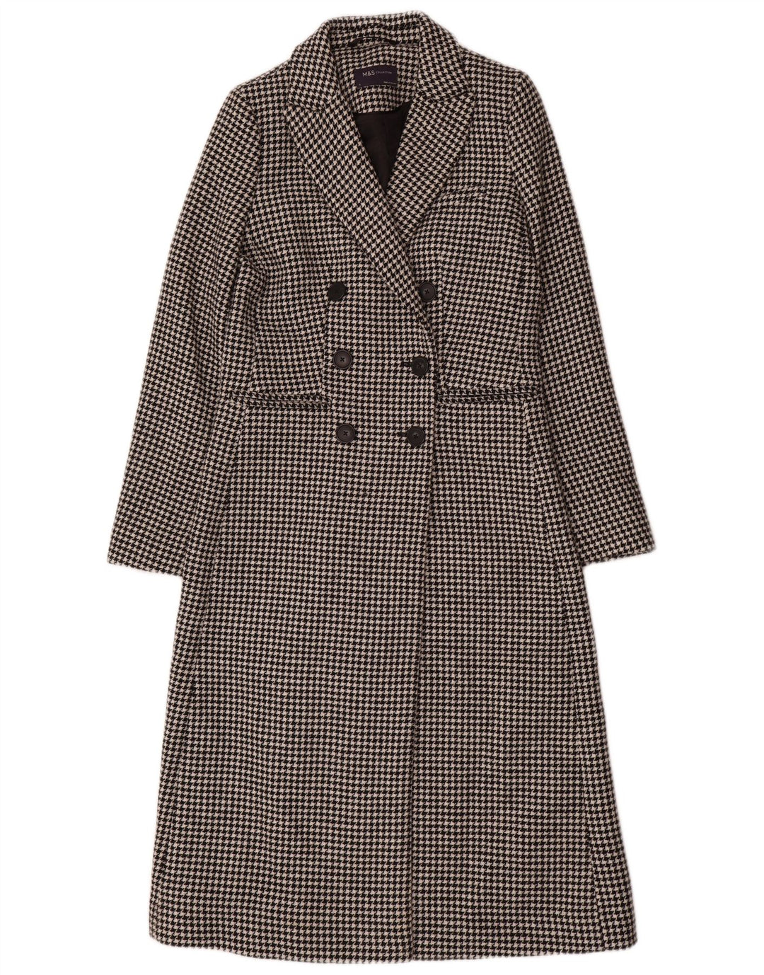 Cappotto doppiopetto da donna Marks & Spencer UK 8 piccolo pied de poule nero