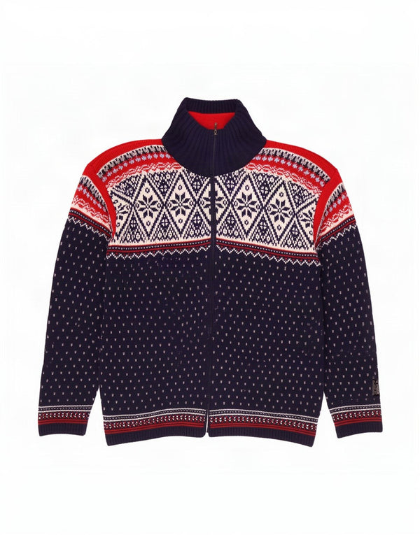 Campagnolo Mens Cardigan Sweater Large Navy Blue Fair Isle Wool