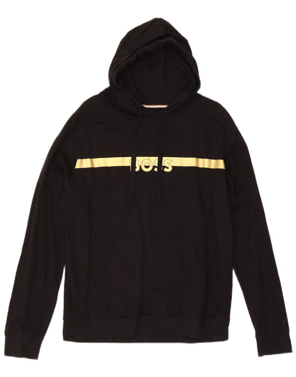 Felpa con cappuccio grafica da uomo Hugo Boss, cotone color block medio nero