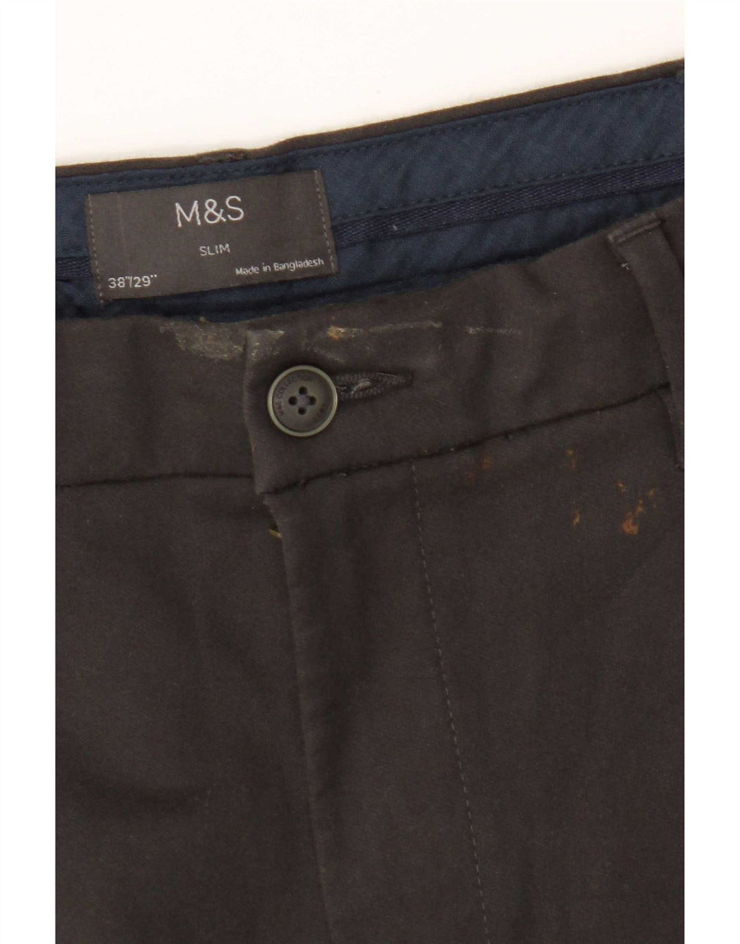 Pantaloni chino slim da uomo Marks & Spencer W38 L29 cotone grigio