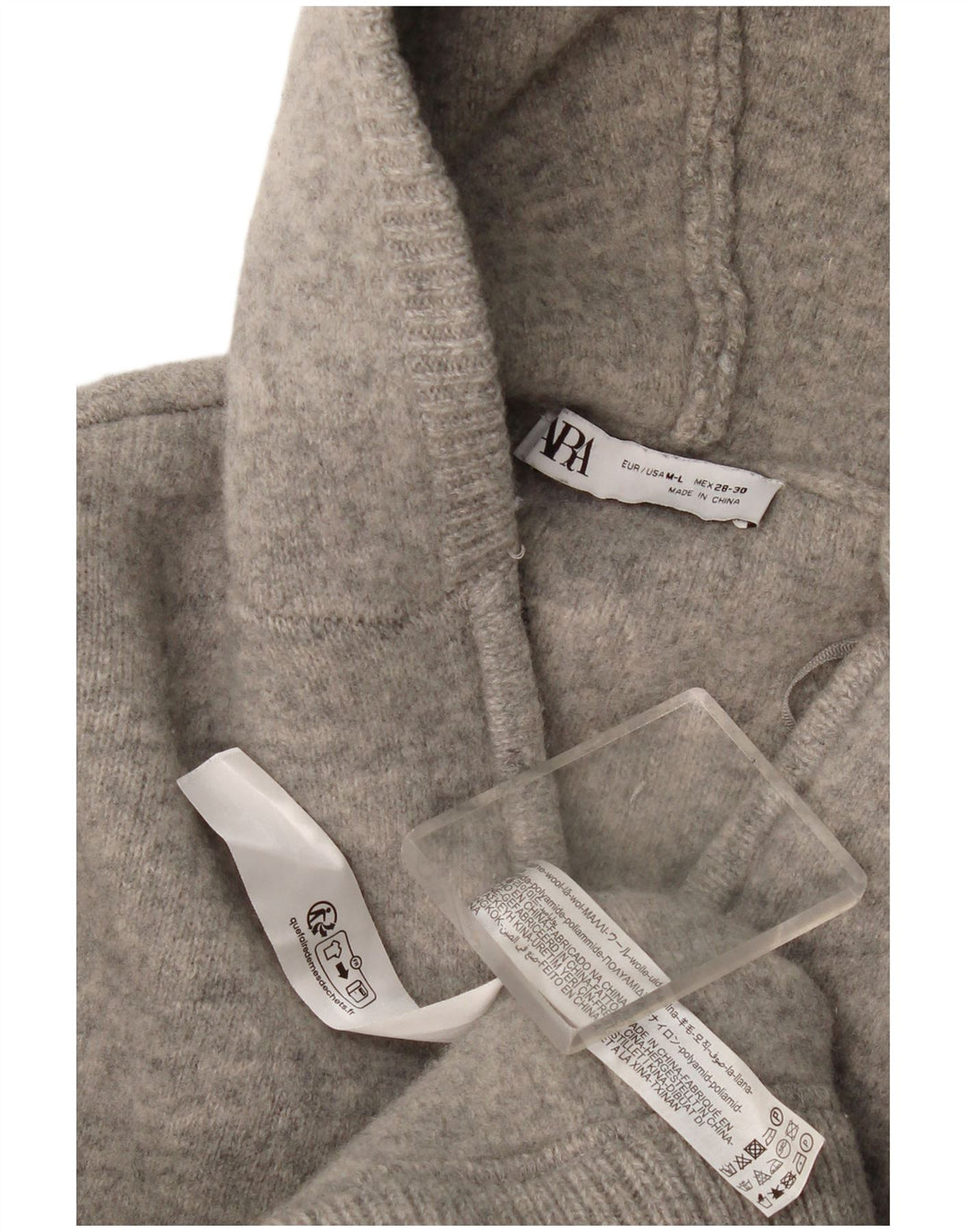 Maglione cardigan con cappuccio da donna Zara UK 14 Lana grigio medio