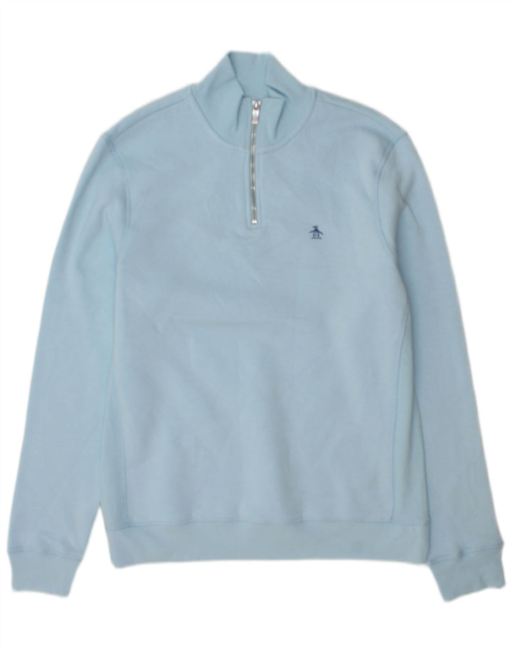 Felpa da uomo con zip e collo Penguin, in cotone blu medio