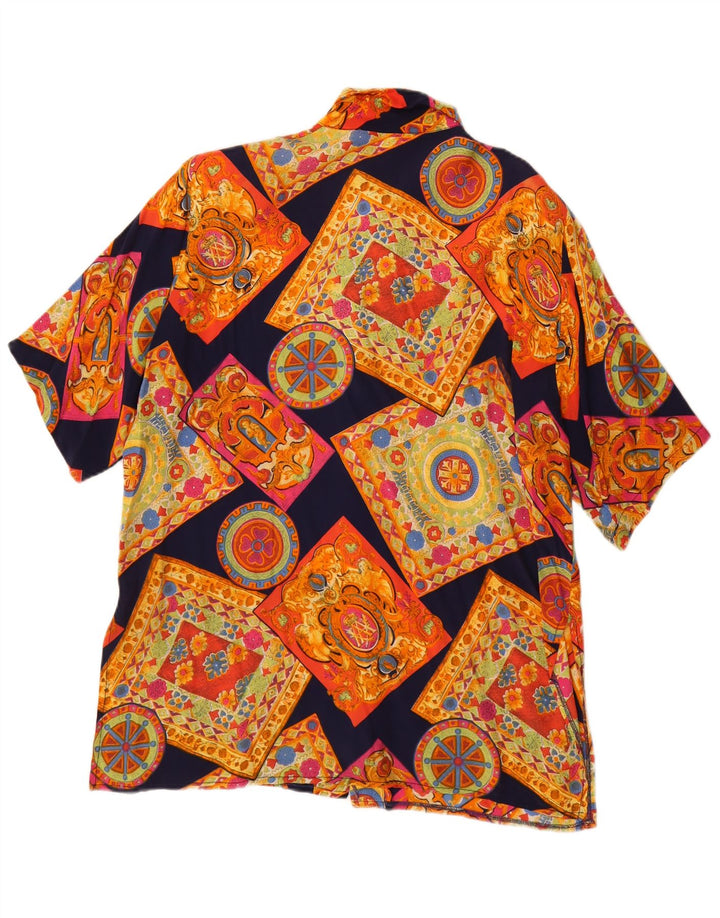 Camicia a maniche corte da donna vintage UK 14 geometrica multicolore media