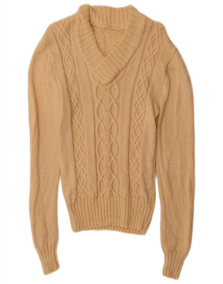 Maglione vintage da uomo con scollo a V beige medio