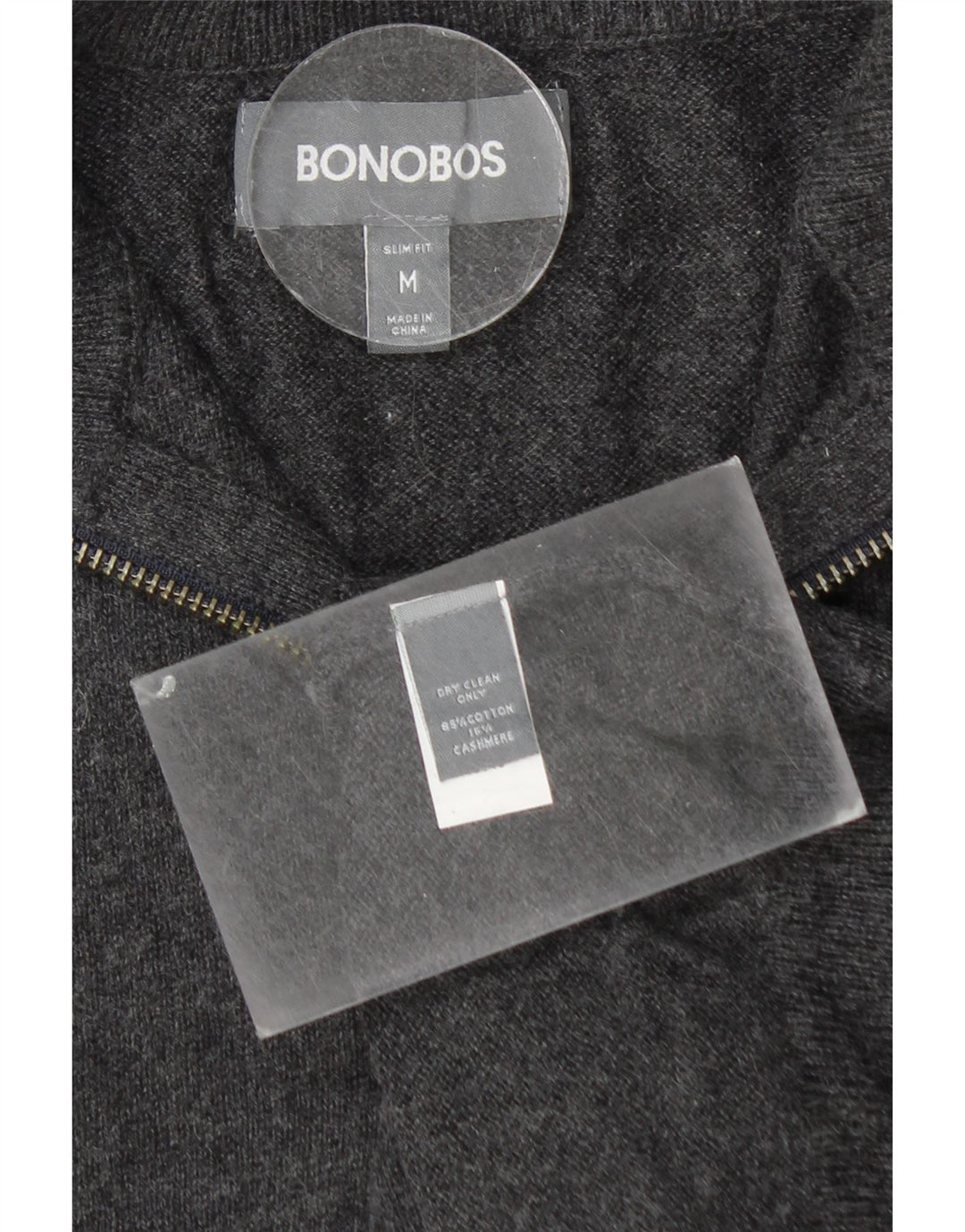 BONOBOS Maglione da uomo con zip e collo in cotone grigio medio