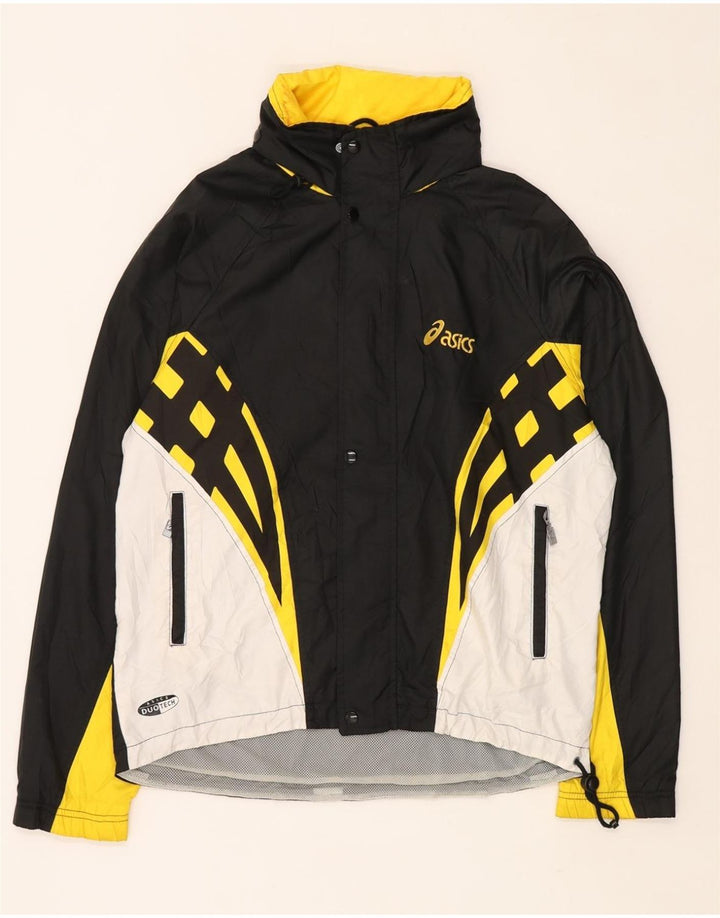 Giacca antipioggia ASICS da uomo con cappuccio UK 40 Large Black Colourblock