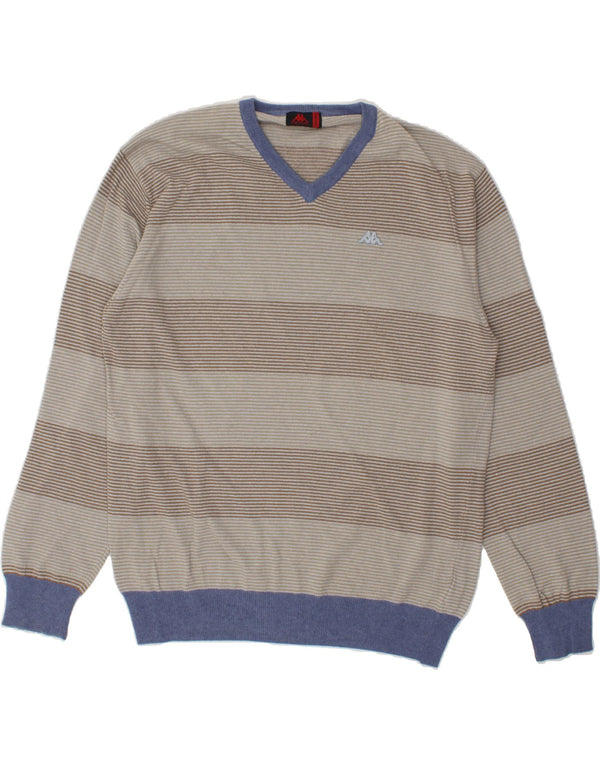 Maglione da uomo con scollo a V KAPPA 2XL in lana merino a righe grigie