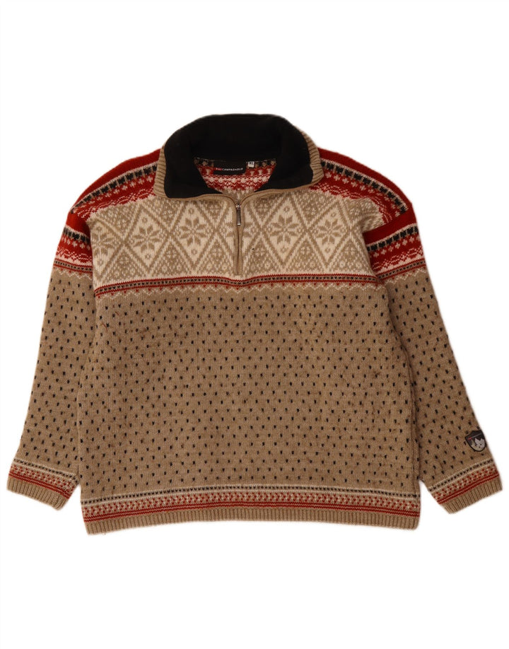 CAMPAGNOLO Maglione da uomo con zip e collo XL Lana Fair Isle beige