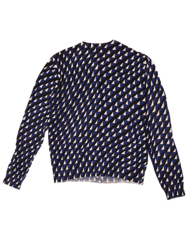 Maglione cardigan corto da donna Marks & Spencer UK 14 Blu medio geometrico