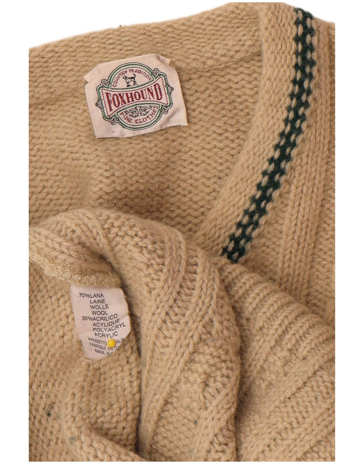 Maglione con scollo a V grafico da uomo Foxhound Lana a righe beige grande