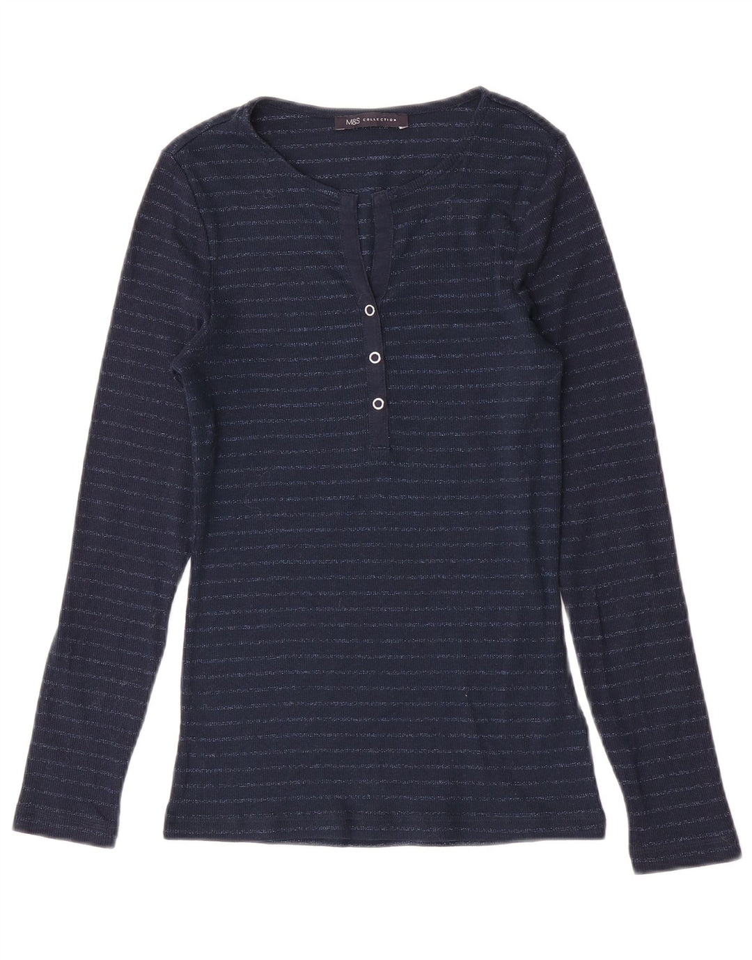 Marks & Spencer Top da donna a maniche lunghe UK 8 Small Blu Navy a righe