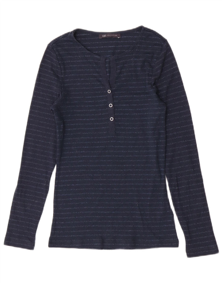 Marks & Spencer Top da donna a maniche lunghe UK 8 Small Blu Navy a righe