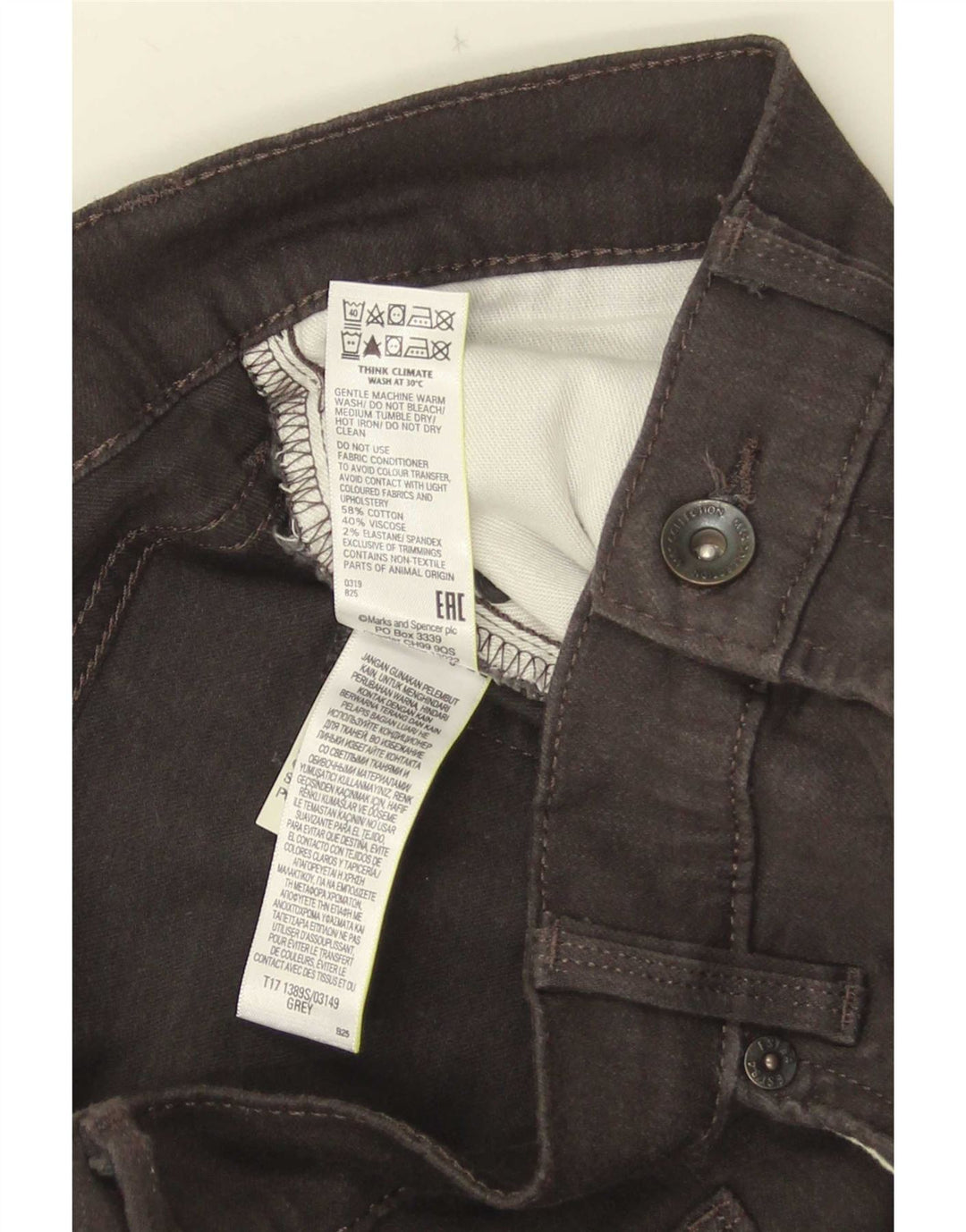 Jeans slim da uomo Marks & Spencer W36 L29 cotone grigio